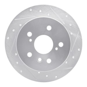 Lexus ES350 Brake Rotor (1) - Rear Right - R1 Concepts - Drilled & Slotted - Silver - `07-`12